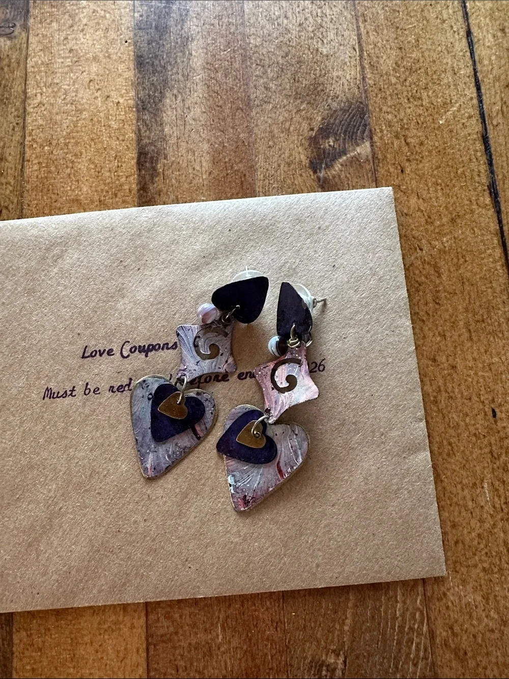 Purple Heart Dangle Earrings